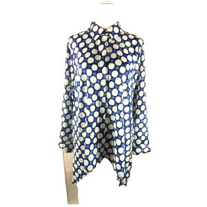 Chico's Women's Shirt Size 0 Small Black Blue White Dots Long Sleeve